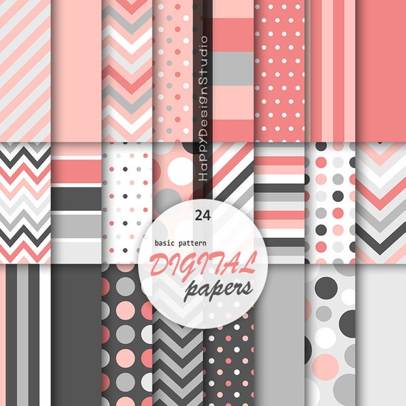 Rosa Grau Digitale Papier Koralle Grau Muster Druckbare Etsy