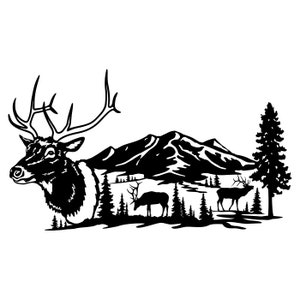 Elk Clipart Silhouettes Scene,  eps dxf pdf png svg ai Files - Plasma - CNC
