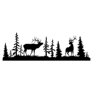 Elk Clipart Silhouettes Scene,  eps dxf pdf png svg ai Files - Plasma - CNC
