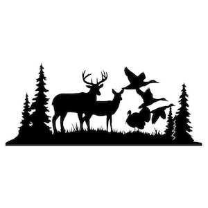 Jeleń Buck Indyk Kaczka Clipart Sylwetki Scena, eps dxf pdf png svg ai Pliki - Plazma - CNC