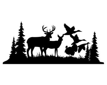 Deer Buck Turkey Duck Clipart Silhouettes Scene,  eps dxf pdf png svg ai Files - Plasma - CNC