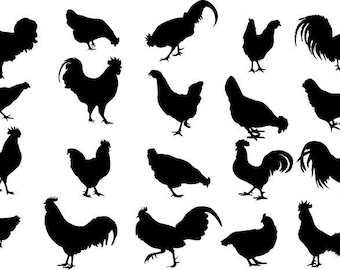 Chicken, Rooster Clipart Silhouettes,  eps dxf pdf png svg ai Files - Plasma - CNC
