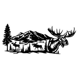 Moose Clipart Silhouettes Scene,  eps dxf pdf png svg ai Files - Plasma - CNC