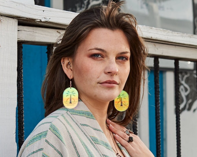 Large Palm Tree Earrings-laser cut palm tree earrings-acrylic oversized palm tree earrings-vacation vibe earrings-lightweight acrylic palms