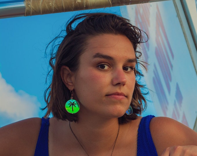 palm tree earrings-palm trees-beachy-acrylic-lightweight-tropical-boho earrings-mermaid earrings-laser cut earrings-vacation earrings-surfer