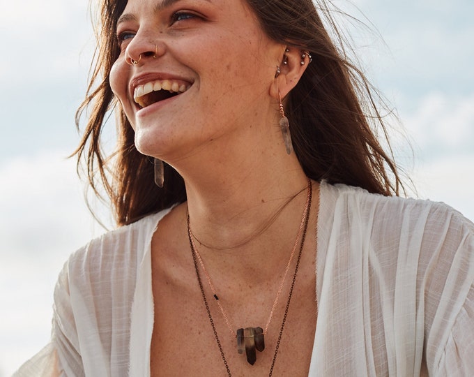 Smokey Quartz Necklace-Raw crystal necklace-brown crystal necklace-rough stone necklace-raw smokey quartz necklace-healing crystal neckalce