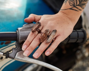 Smokey Quartz Rings- electroformed quartz ring-brown crystal ring-copper ring-crystal copper ring-raw crystal ring-copper crystal ring-ring