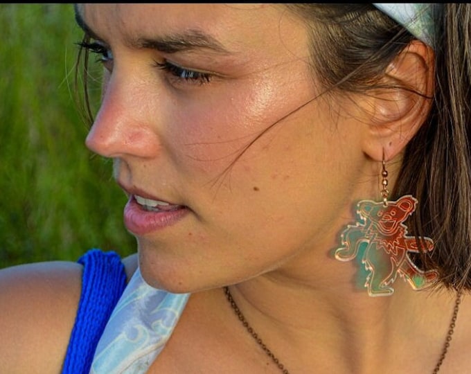 Dancing Bears Earrings-jerry dancing bears-grateful dead bears-acrylic dead bears-rainbow bear earrings-laser cut lightweight dancing bears.