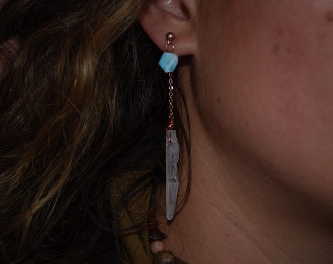 larimar quartz earrings-drop earrings-stud earrings-mix and match crystal earrings-blue crystal earrings-clear crystal earrings-boho earring