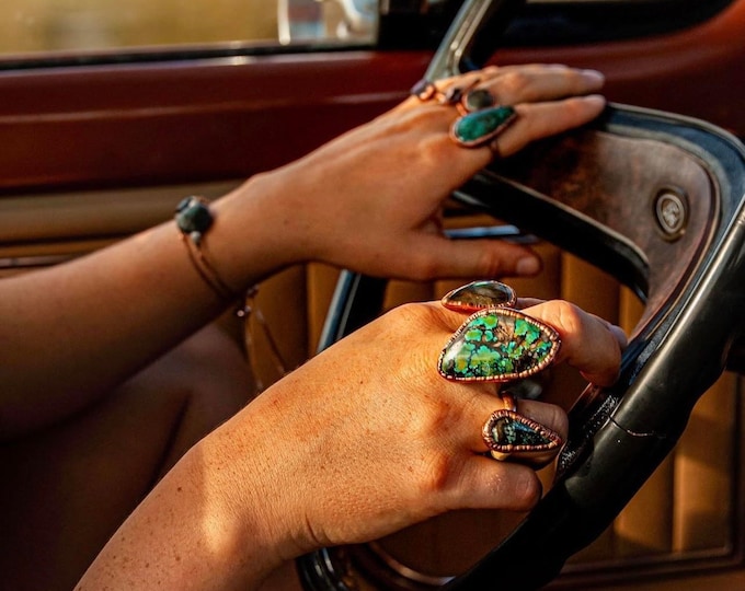 Turquoise Ring-electroformed copper turquoise ring-oversized blue stone ring-copper ring-turquoise copper electroformed ring-statement ring