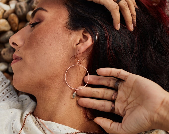 Copper Hoops earrings-Gemtstone hoops-everyday hoops-perfect hoop earrings-basic hoop earrings- crystal hoop earrings-go to hoop earrings