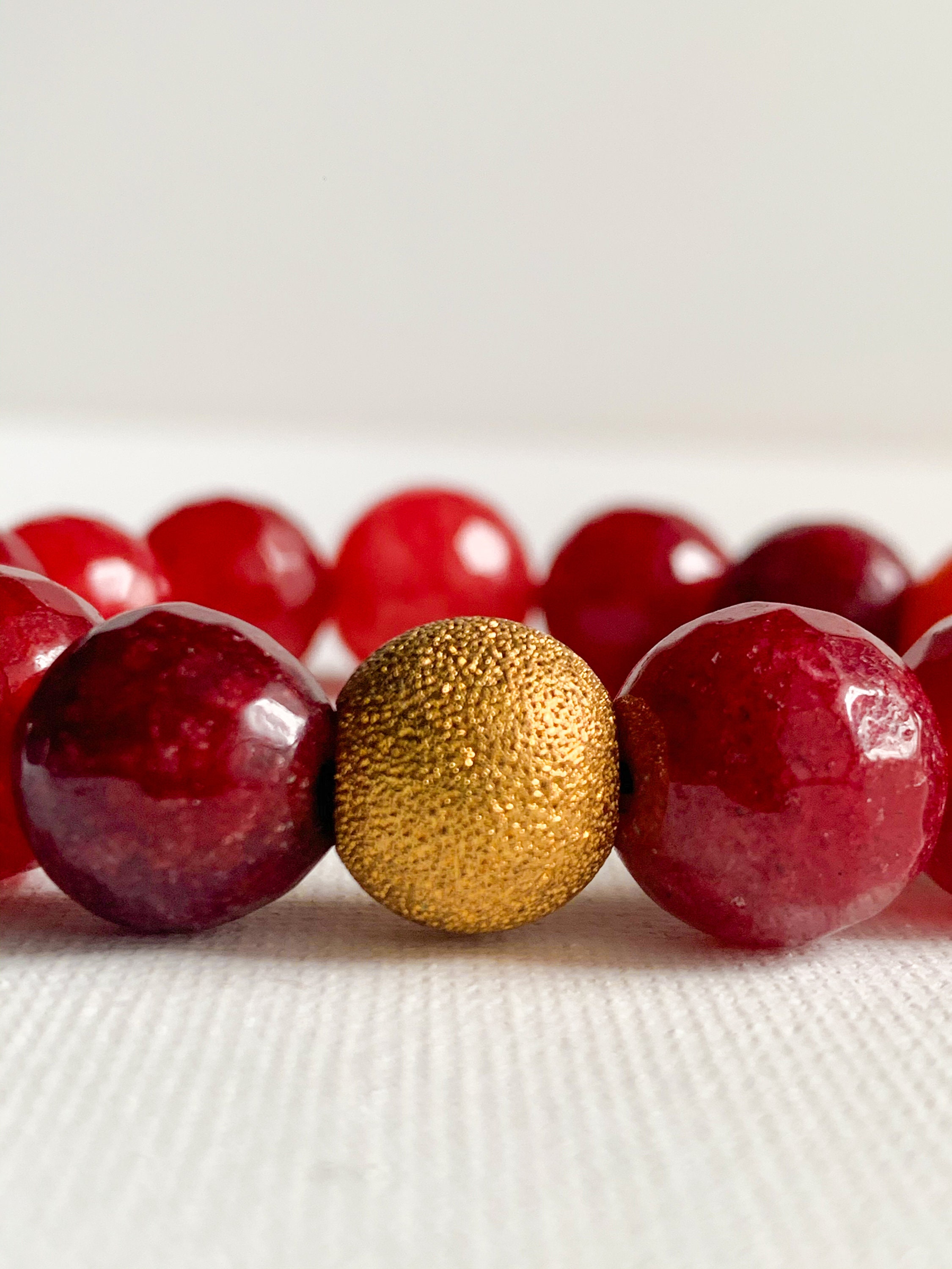 Hand Beaded Blood Red Jade Bracelet for Prosperity | Etsy