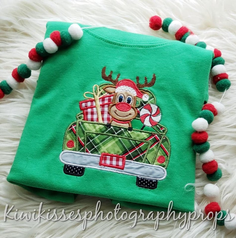 Embroidered Reindeer and Truck Shirt