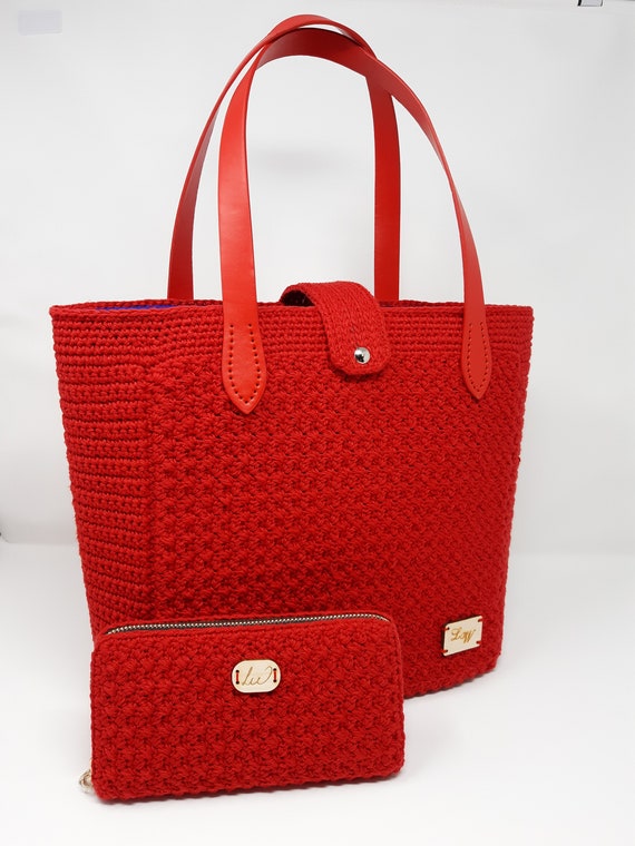 Red Crochet Shoulder Bag & Wallet Clutch Set READY TO SHIP | Etsy