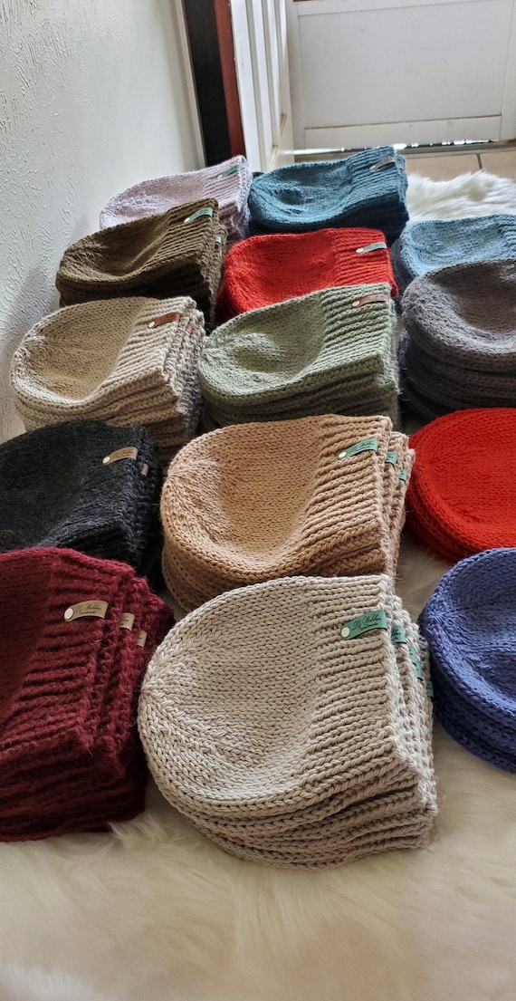 Hand-knit chunky 100% Alpaca Wool Beanie Hat,Ready to ship