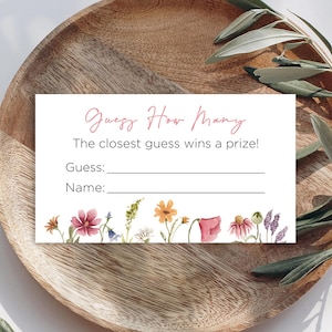 Digital Boho Wildflowers Guess How Many Game Cards - INSTANT DOWNLOAD