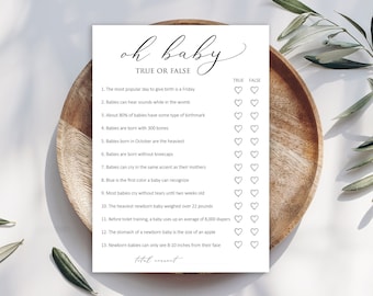Minimalist Baby Shower True or False Game Cards (NOT EDITABLE) - Digital Download