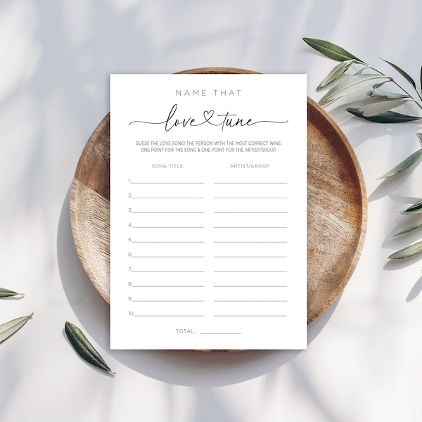 Digital Minimal Name That Love Tune Bridal Shower Game - Instant Download - 4005-TUNE-BLK