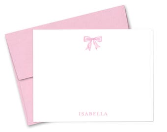 Tarjetas de agradecimiento para baby shower con lazo rosa: papelería personalizada para niña - Juego de 12