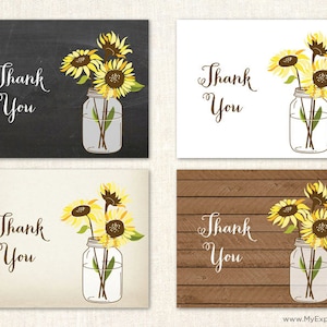 Cartes de remerciement tournesols - Cartes de remerciement tournesol de mariage - Pack de 12