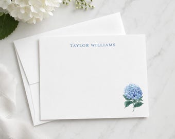 Blue Hydrangea Thank You Cards: Personalized Flat Notecards - Set of 12