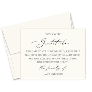 FLAT Personalized Sympathy Acknowledgement Cards, Funeral Thank You Cards, Sympathy Thank You Cards, Funeral Note Cards - set of 12