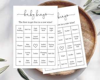 50 carte bingo minimaliste precompilate per baby shower (NON MODIFICABILE) - Download digitale