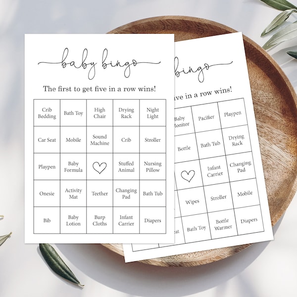 50 Prefilled Minimalist Baby Shower Bingo Cards (NOT EDITABLE) - Digital Download