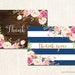 Chic Boho Rustic Floral Bridal Shower Thank You Cards - Baby Shower Thank You -Navy, Wood, or Gold - Set of 24 with envelopes