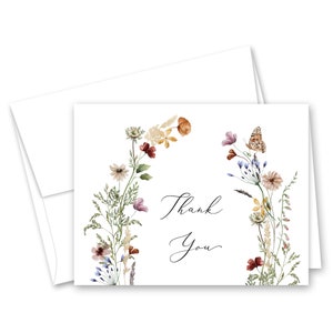 Boho Wildflower Thank You Cards - Set of 12 with envelopes - 238