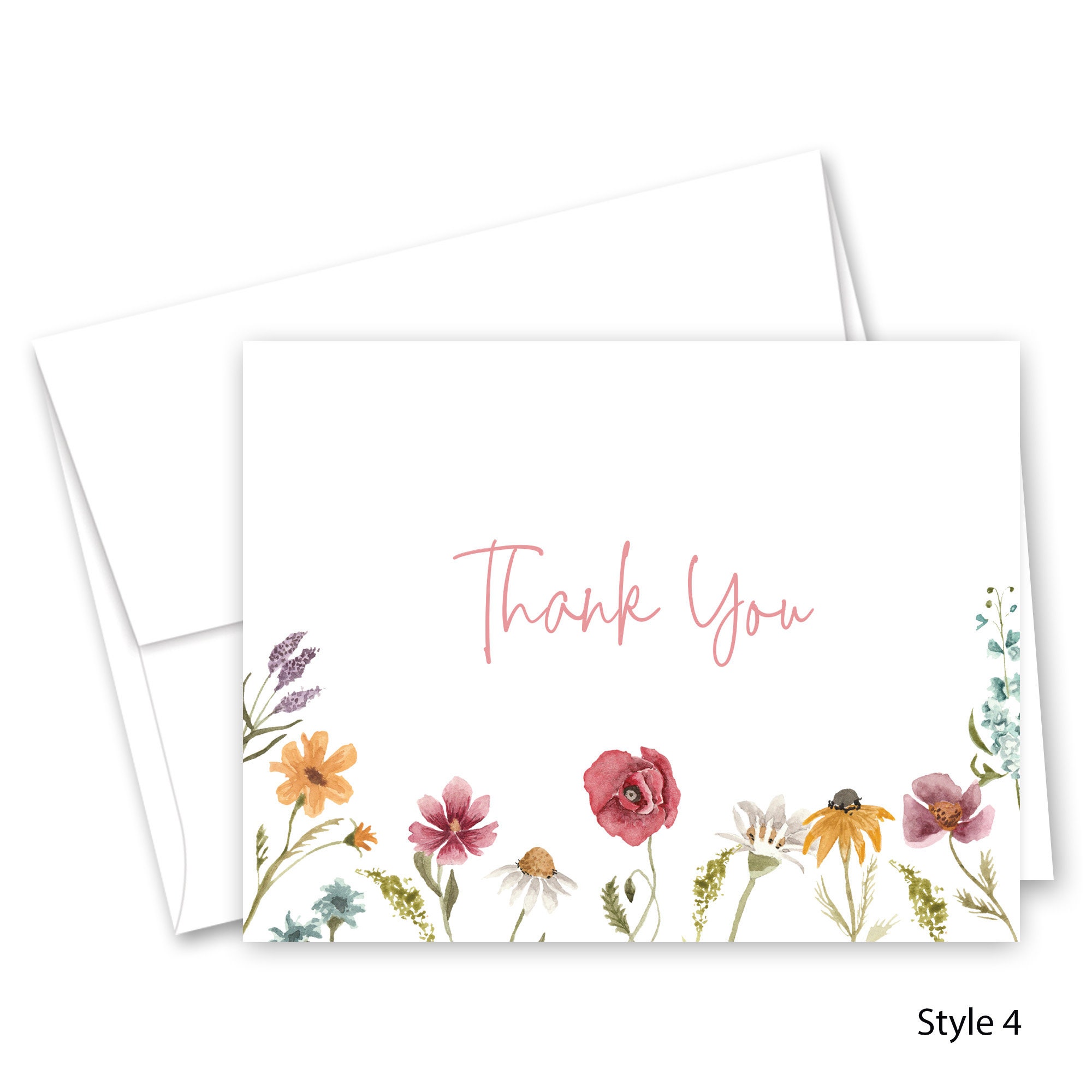 Watercolor Wildflower Thank You Cards - Set of 12 With Envelopes - 995 ...