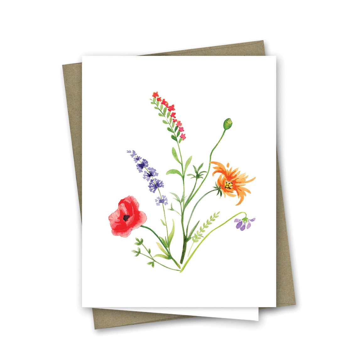 Watercolor Wildflower Bouquet Folded Note Cards - Set of 12 With ...