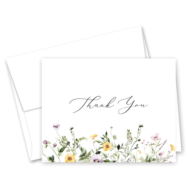 Watercolor Wildflowers Thank You Cards - Set of 12 With Envelopes - 972 ...