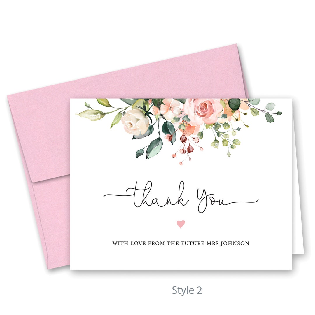 Sunny Floral Wedding Bridal Thank You Cards - Set of 12 With Envelopes ...
