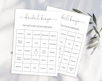 50 Prefilled Minimalist Bridal Shower Bingo Cards (NOT EDITABLE) - Digital Download