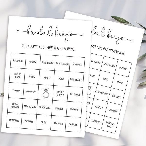 50 Vorgefüllte Minimalist Bridal Shower Bingo Karten (NICHT EDITIERBAR) - Digital Download