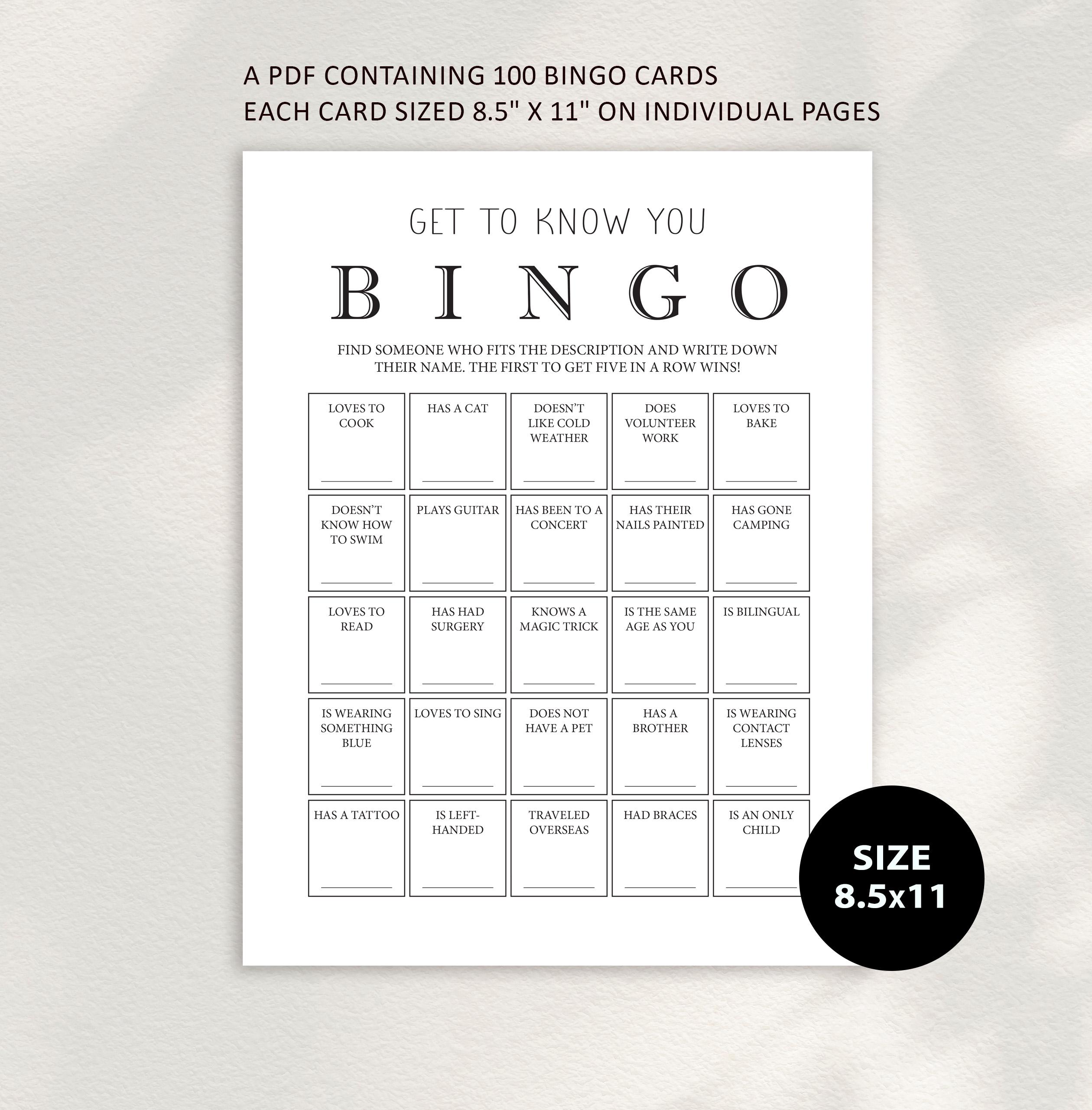 Get to Know You Bingo Cards: Icebreaker Game (digital Download) - Etsy