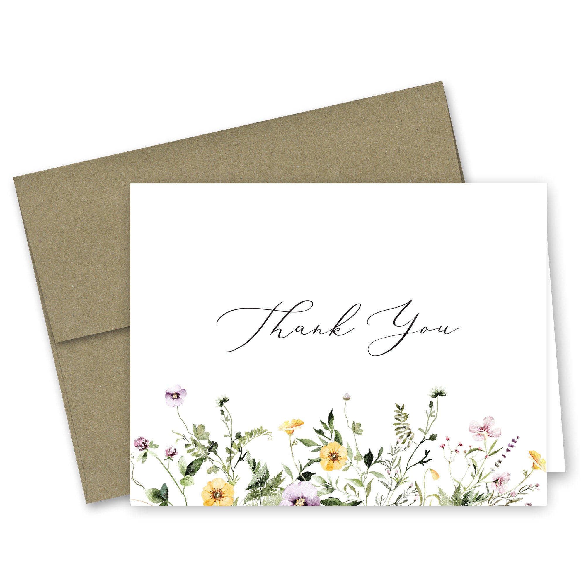 Watercolor Wildflowers Thank You Cards - Set of 12 With Envelopes - 972 ...