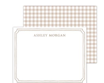 Elegant Gingham Personalized Stationery, Customized Notes - Set of 12