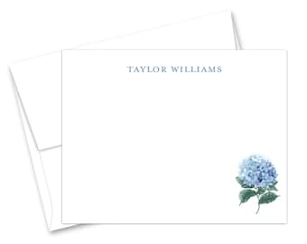 Blue Hydrangea Thank You Cards: Personalized Flat Notecards - Set of 12