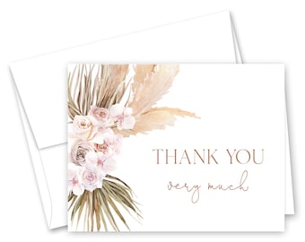 Pampas Grass Bohemian Thank You Cards - Set of 12 with envelopes - 207