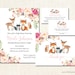 Pink Woodland Animals Baby Shower Invitations - Boho Watercolor Floral Rustic Baby Shower Thank You Cards