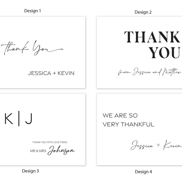Modern Minimalist Personalized Wedding Thank You Cards - Set of 12 with envelopes - 951
