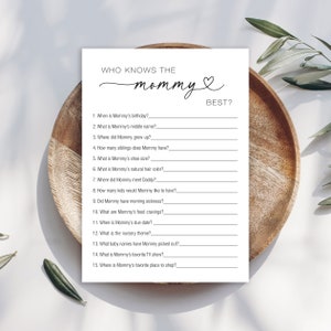 Minimalistisch Who Knows the Mommy Best Game Card (NIET BEWERKBAAR) - Digitale download