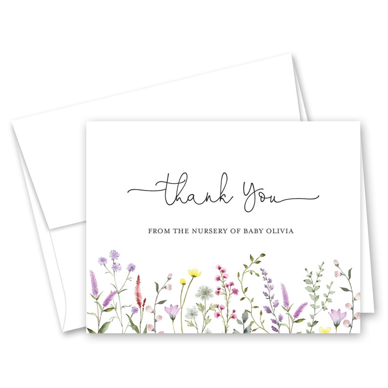Lavender Watercolor Wildflower Thank You Cards - Set of 12 With ...