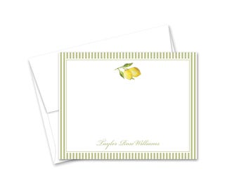 Tarjetas de notas planas con borde de limón, papelería personalizada, notas personalizadas - Juego de 12