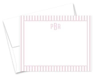 Monogram Flat Note Card with Stripes Stationery - Set of 12