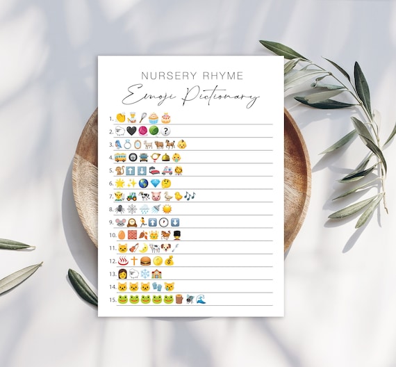 Digital Nursery Rhyme Emoji Pictionary Baby Shower Game -  Instant Download - 4013-Emoji-BLK