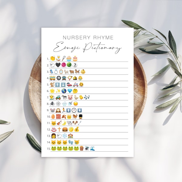 Digital Nursery Rhyme Emoji Pictionary Baby Shower Game -  Instant Download - 4013-Emoji-BLK