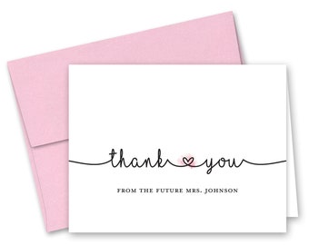 Bridal Shower Thank You Cards, Pink Heart Design, Set of 10